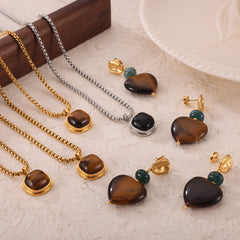 Tiger-Eye & Black Agate Heart Jewelry