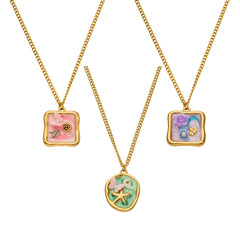 18K Gold-Plated Floral Enamel Pendant Necklace