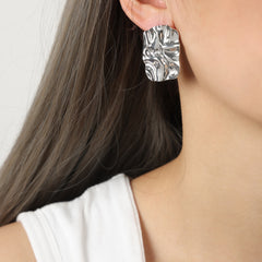 Sculptural Crinkled Rectangle Stud Earrings