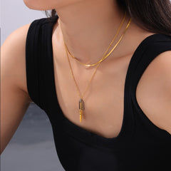 Two-Tone Stone-Accent Tag Necklace or Separate Chain