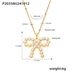 Bow Stone-Accent or Pearl-Look Necklace with Separate Chain Option