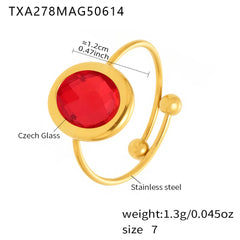 Oval Glass Accent Bead Open Ring