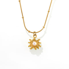 18K Gold-Plated Pearl-Look Sun Pendant Necklace