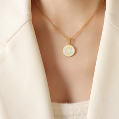 White Shell Initial Medallion Necklace