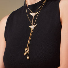 Sparkling Wing and Heart Y Necklace