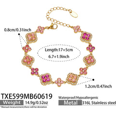 18K Gold-Plated Color Four-Petal Cubic Zirconia Jewelry