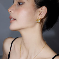 Textured Flower Pearl-Look Stud Earrings