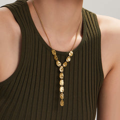 Gold-Tone Hammered Disc Y-Shaped Necklace
