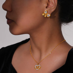 Heart Pendant Necklace or Sparkling Bow Earrings