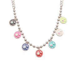 Silver-Tone Color Enamel Disc Charm Necklace