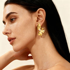 18K Gold-Plated Three-Petal Pearl-Look Earrings