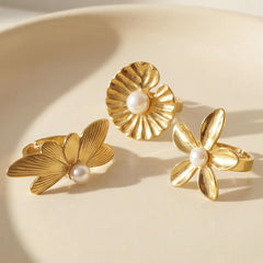 Floral Shell Pearl-Look Open Ring Designs