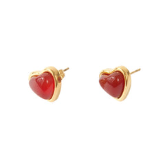 Camille Red Agate Heart Stud Earrings