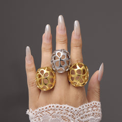18K Gold-Plated & Silver-Tone Openwork Dome Ring