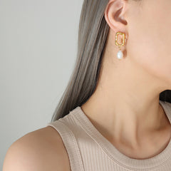 18K Gold-Plated Geometric Pearl-Look Drop Earrings