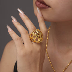 18K Gold-Plated & Silver-Tone Openwork Dome Ring