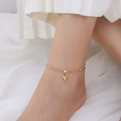 18K Gold-Plated Heart Stone-Accent Anklet