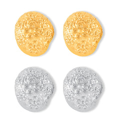 Textured Floral Disc Stud Earrings