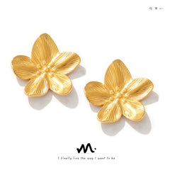 18K Gold-Plated Textured Flower Stud Earrings