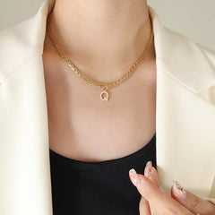 Cubic Zirconia Initial Letter Chain Necklace
