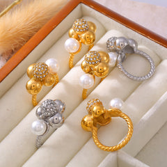 18K Gold-Plated Pearl-Look Cluster Ring