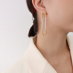 18K Gold-Plated Cubic Zirconia Long Hoop Earrings