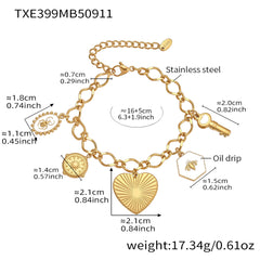 18K Gold-Plated Textured Heart Charm Necklace & Bracelet