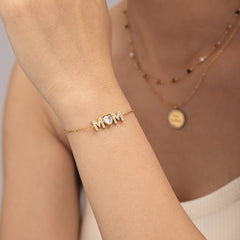 18K Gold-Plated MOM Heart Cubic Zirconia Bracelet