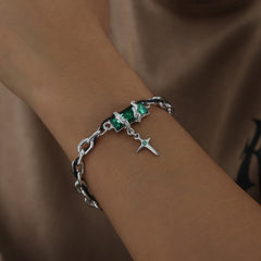 Silver-Tone Cubic Zirconia Cross Charm Bracelet