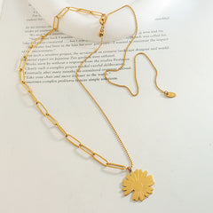 Gold-Tone Flower Pendant Long Necklace