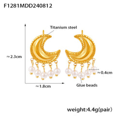 Crescent Pearl-Look Fringe Earrings