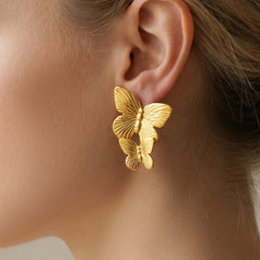 Gold-Tone Sculptural Butterfly Stud Earrings