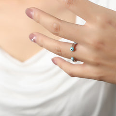 Blue Enamel Evil Eye Open Ring
