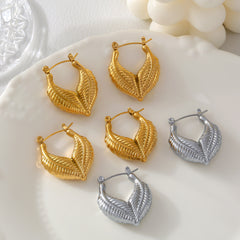 18K Gold-Plated Textured Leaf Hoop Earrings