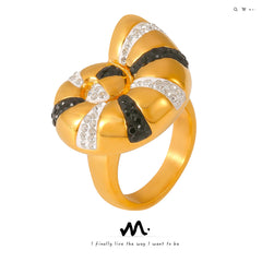 18K Gold-Plated Sculptural Black and Clear Accent Ring