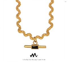 Wavy Chain & Glass Stone Toggle Necklace
