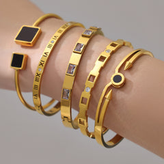 Roman Numeral and Stone Detail Bangle Bracelet