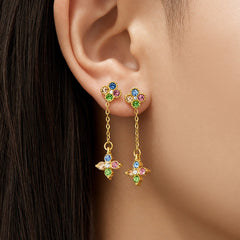 Clover Cubic Zirconia Chain Drop Earrings