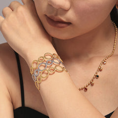 18K Gold-Plated Textured Oval Link Open Cuff