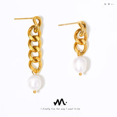 Freshwater Pearl Asymmetric Chain Earrings