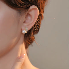 Gold-Tone Leaf Pearl-Look Stud Earrings