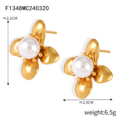 Flower & Shell-Pearl Stainless Steel Stud Earrings