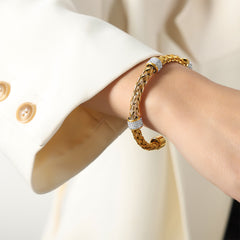 Braided Open Cuff Bracelet with Stone-Accent Bands