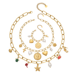 18K Gold-Plated Heart Medallion Charm Necklace or Bracelet