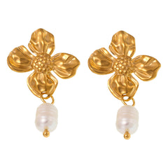 Textured Floral Freshwater Pearl Drop Earrings