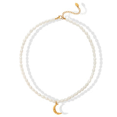 Freshwater Pearl Double-Row Crescent Moon Necklace