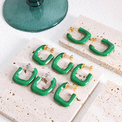 Green Enamel U-Shaped Stud Earrings