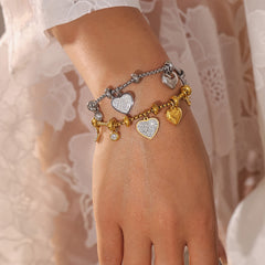 18K Gold-Plated Heart Charm Bead Bracelet