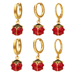 Ladybug Enamel Charm Hoop Earrings