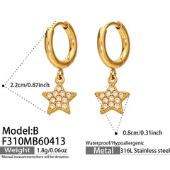 18K Gold-Plated Star Drop Hoop Earrings